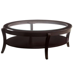 English Elm Contemporary Oval End Table with Beveled Glass Top and Solid Wood Open Shelf for Stylish Living Espresso 36 L x 57 W x 5 H B011P357281