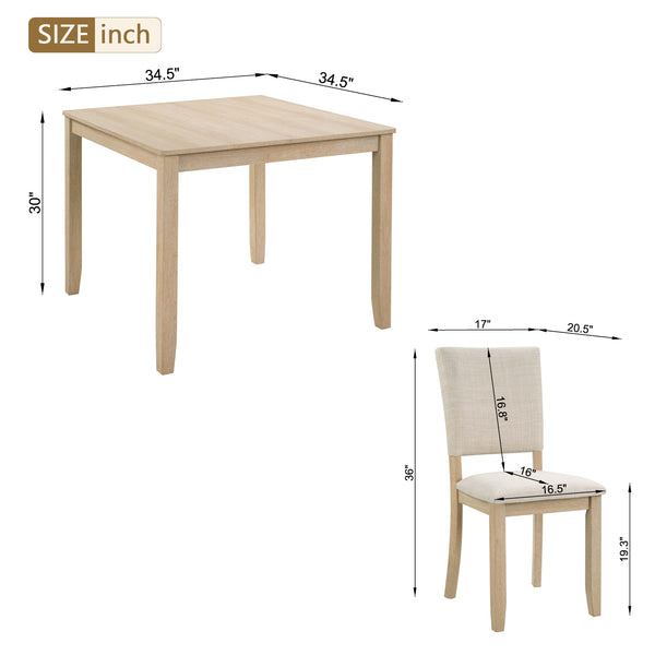 English Elm Modern 4-Piece Dining Set with Smooth Waterproof Top, Stable Wood Frame, Comfortable Foam Chairs Beige,Light Oak W1998S00079