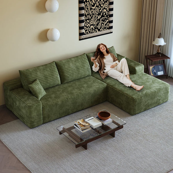 English Elm 107" Cloud Sectional Couch - Modern L-Shape Chaise Sofa With Plush Corduroy For Ultimate Comfort W2824S00122