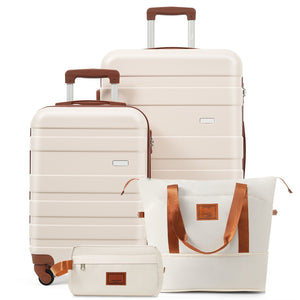 English Elm 4-piece Hardshell Luggage Set Abs Carry-on Checked Suitcase Tsa Lock Duffel Toiletry Ivory N726P439328O