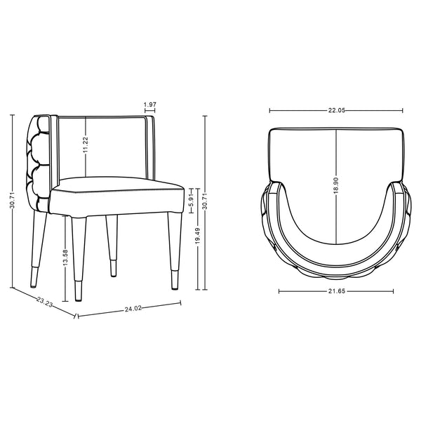 English Elm Maya Velvet Dining Chair with Tufted Back, Elm Wood Frame & Gold-Tip Legs, Plush Upholstery, 330 lb Capacity Natural B365P397723