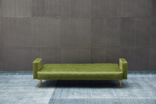 English Elm Sofa Bed Velvet Upholstered Convertible with Gold Metal Legs for Studio Spaces Army Green B205P246432