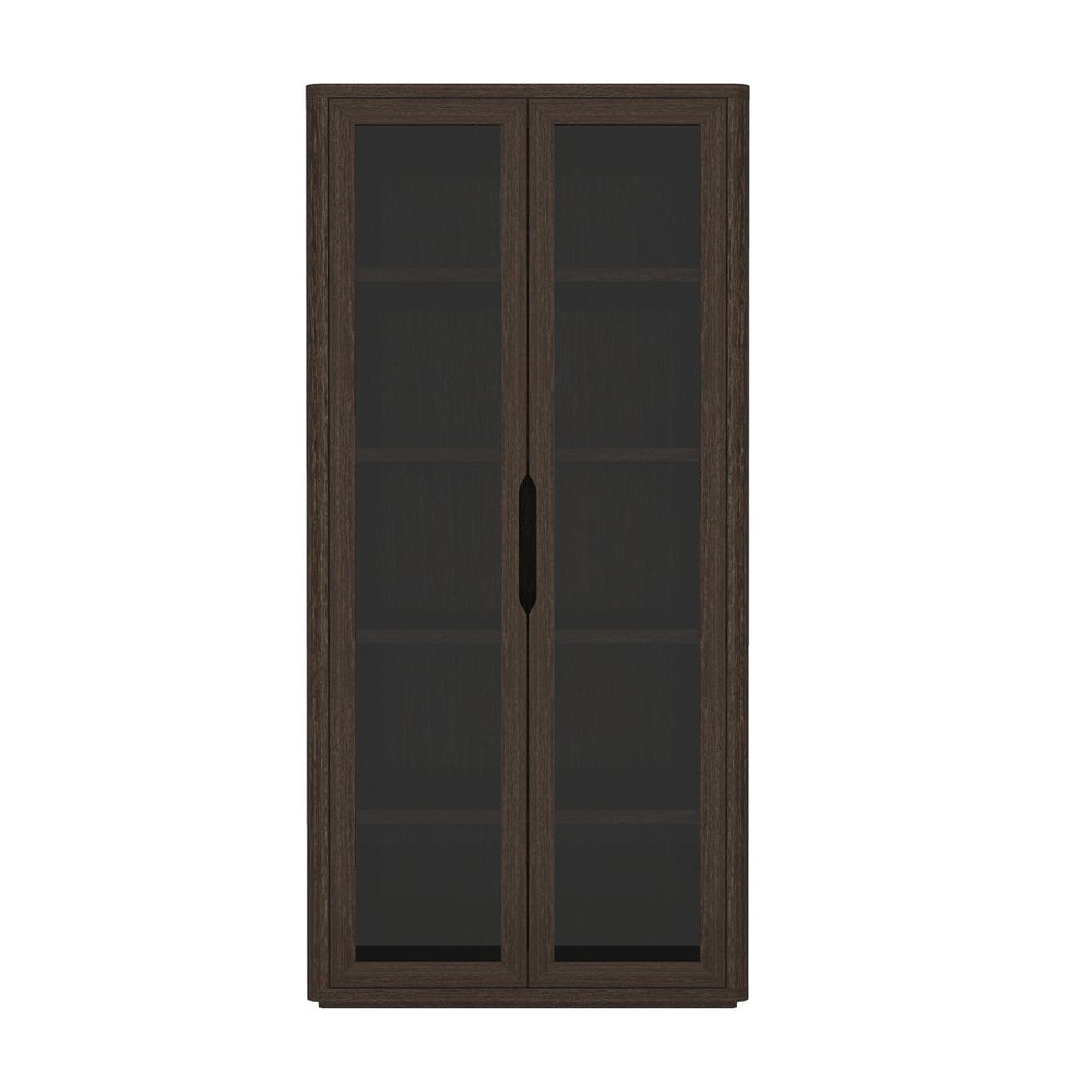 English Elm Rivington 38" Walnut Bookcase Cabinet – Modern Design With Glass Doors & Adjustable Shelving For Style B365S00016-GIGA