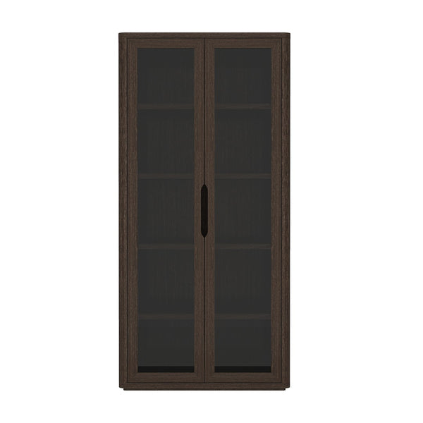 English Elm Rivington 38" Walnut Bookcase Cabinet – Modern Design With Glass Doors & Adjustable Shelving For Style B365S00016-GIGA