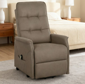 English Elm Fabric Power Lift Recliner Chair with Tufted Linen Feel Upholstery and Side Storage Pocket Coffee T3971P412407
