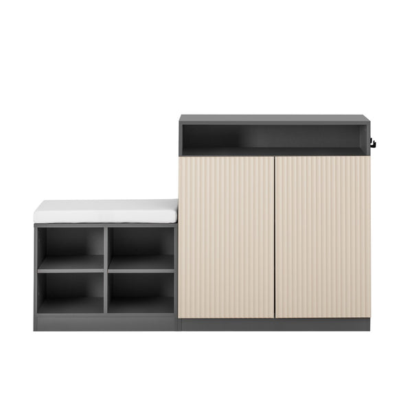 English Elm U_style Entryway Console Set with Wavy Doors Cushioned Bench and Adjustable Shoe Storage N711P345166M