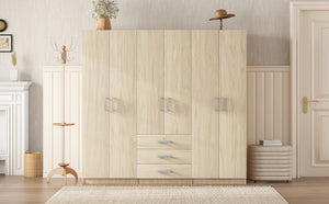 English Elm 6-doors Mdf Wardrobe with Large Drawers Streamlined Bedroom Storage Modern Design Brown N820000010D