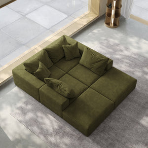 English Elm Oversized sponge cloud sofa modular 162" L-shaped sectional with chenille upholstery and 6 pillows, no-assembly comfort Green W834S00392