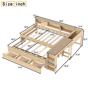 English Elm Twin Daybed Pine Frame with Trundle Desk Hutch Shelves and Storage for Kids Rooms Golden W1580S00460