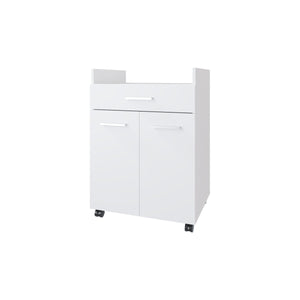 English Elm White Burnside Kitchen Cart with Caster Base, 2 Doors & Drawer for Organized Mobile Counterspace and Timeless Style B062P323176