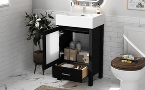 English Elm 20-Inch modern bathroom vanity with ceramic sink, soft-close door and ample storage for small spaces Black WF324691AAB
