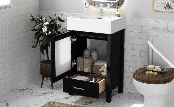 English Elm 20-Inch modern bathroom vanity with ceramic sink, soft-close door and ample storage for small spaces Black WF324691AAB