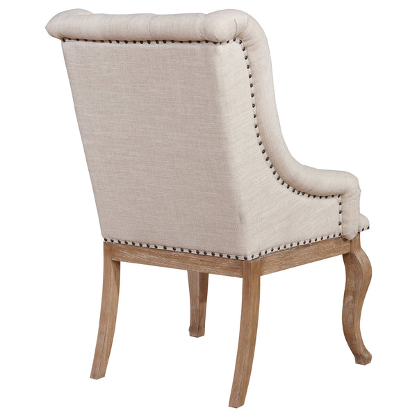 English Elm Fremont Barley Brown Upholstered Dining Chairs Set of 2 — Vintage Asian Hardwood, 300 lb Capacity, Cream Upholstery and Wingback Comfort B062P337744
