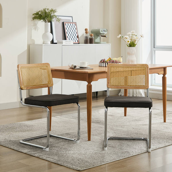 English Elm Mid Century Modern Dining Chairs Set Of 2 - Stylish Velvet Accent With Rattan Back & Chrome Base W1143P342096