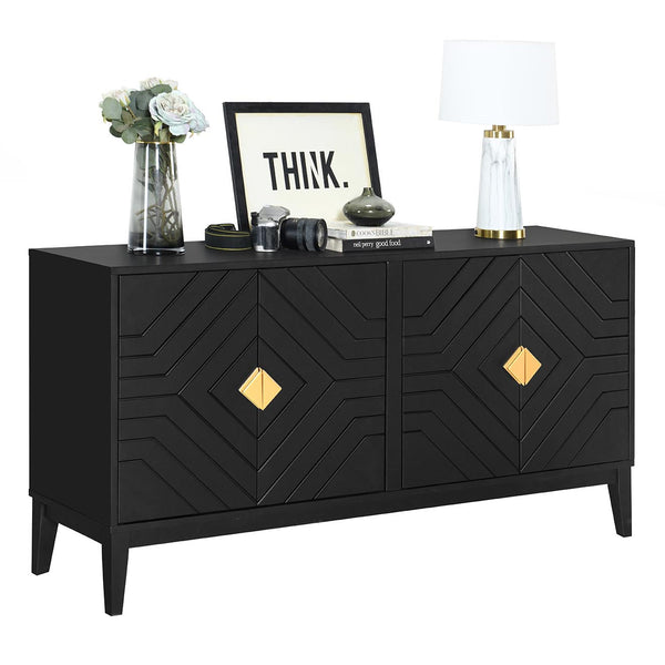 English Elm Christopher Knight Home® - 4-Door Elegant Sideboard Storage Cabinet With Gold Handles - Modern Black Design For Living & Dining N759P192449B
