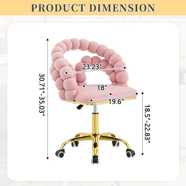 English Elm Pink Velvet Bubble Swivel Chair Gold Base Adjustable Glam Seat for Vanity Office W3875P446136