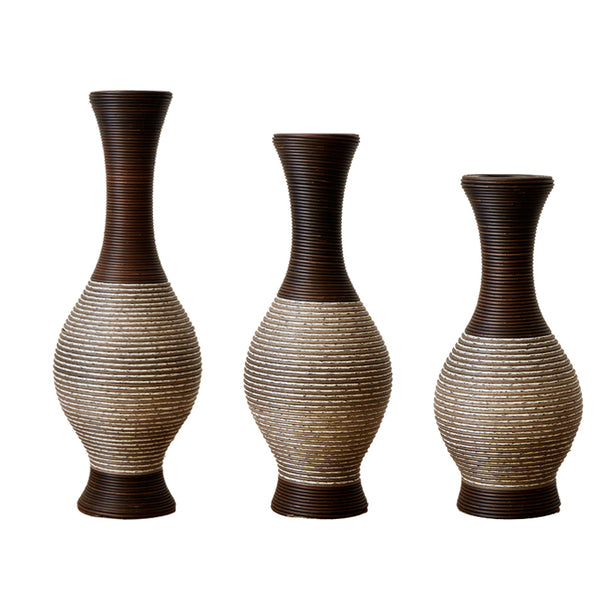 English Elm Desktop PVC Vase Set of 3 Decorative Tall Floor and Table Vases—Modern Durable Artful Accents for Home Brown white W2796P261479