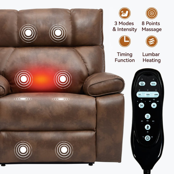 English Elm Brown Leatheraire Power Lift Recliner Dual Motor Massage Heat Heavy Duty 350 Lb W1803P340282