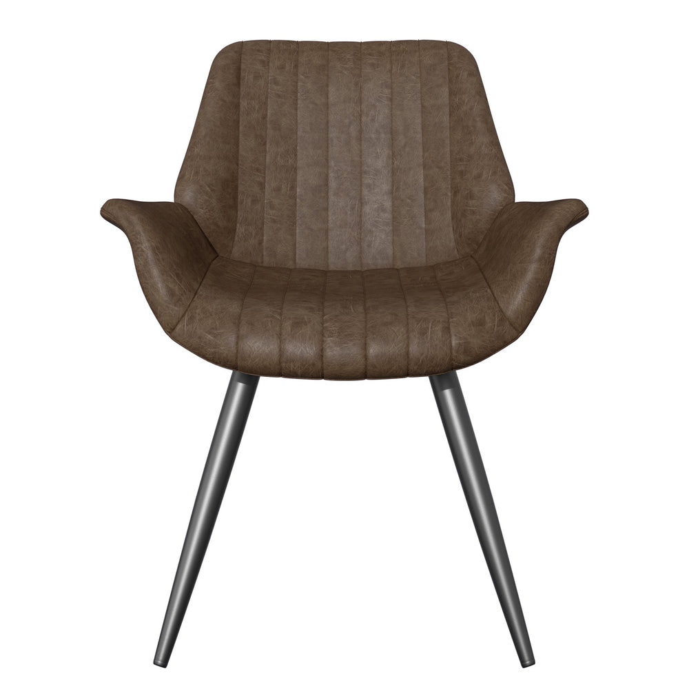 English Elm Dining Chairs Set Of 2 - Mid-Century Modern Faux Leather Upholstered Side Chairs For Stylish Comfort T3950P396563