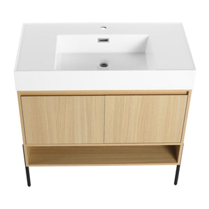 English Elm 36" Bathroom Vanity Combo With Resin Sink, Oak Finish, Stylish Storage & Easy Assembly For Modern Homes W1972S00009