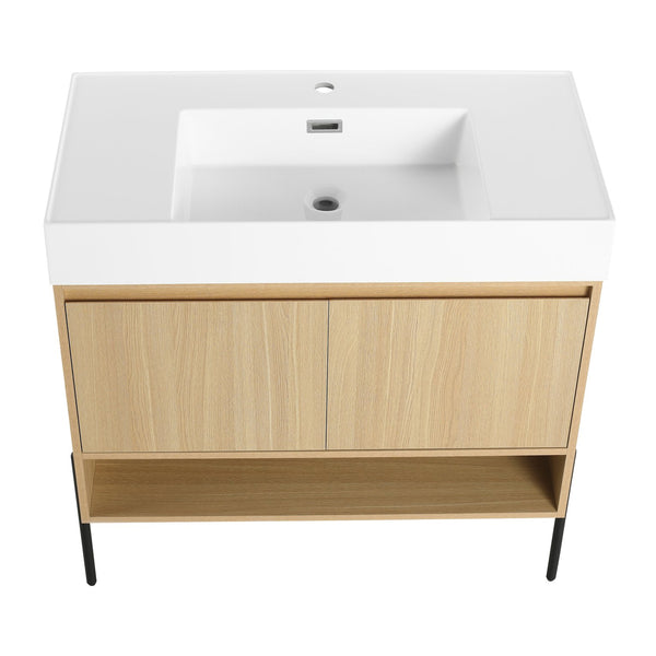 English Elm 36" Bathroom Vanity Combo With Resin Sink, Oak Finish, Stylish Storage & Easy Assembly For Modern Homes W1972S00009