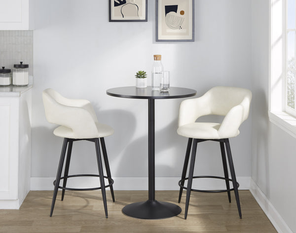 English Elm Margarite 26" Contemporary Counter Stool Set of 2 with Swivel, Faux Leather Upholstery, Footrest Cream B202S00350