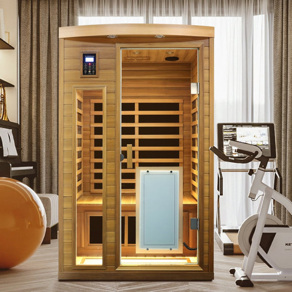 English Elm Low Emf Two Person Far Infrared Sauna with Cedar Wood Bluetooth Audio and Led Lighting W632S00024