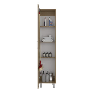 English Elm Vintro Slim Tall Cabinet with Metal Legs Four Interior Shelves for Bedroom Office Natural Wood B200P462883