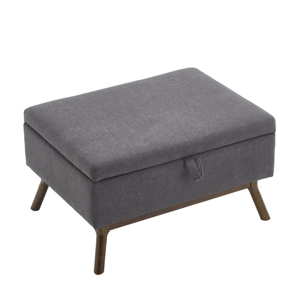 English Elm Mid-century square storage bench with solid wood frame, microfiber upholstery, versatile ottoman seat and tabletop functionality for living room and entryway appeal DARK GREY W1539P269656