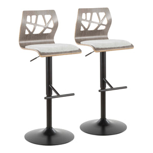 English Elm Folia Mid-Century Adjustable Swivel Barstools Set of 2 — Grey Fabric Cushioned Seats, Height-Adjustable Comfort B202S00843