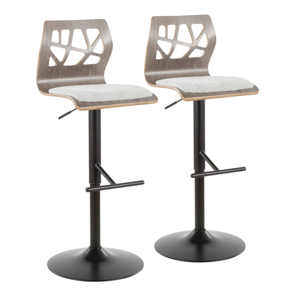 English Elm Folia Mid-Century Adjustable Swivel Barstools Set of 2 — Grey Fabric Cushioned Seats, Height-Adjustable Comfort B202S00843