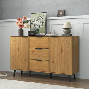 English Elm Sideboard Modern Rustic Buffet Cabinet with 3 Drawers & 2 Doors, Spacious Kitchen Storage Cupboard 47.2" Natural W409P171861
