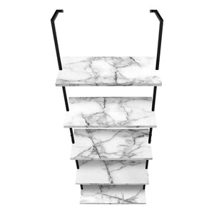 English Elm Bookshelf, 5-Tier Ladder Design With White Marble-Look Shelves & Black Metal Frame For Modern Spaces B2710P219407