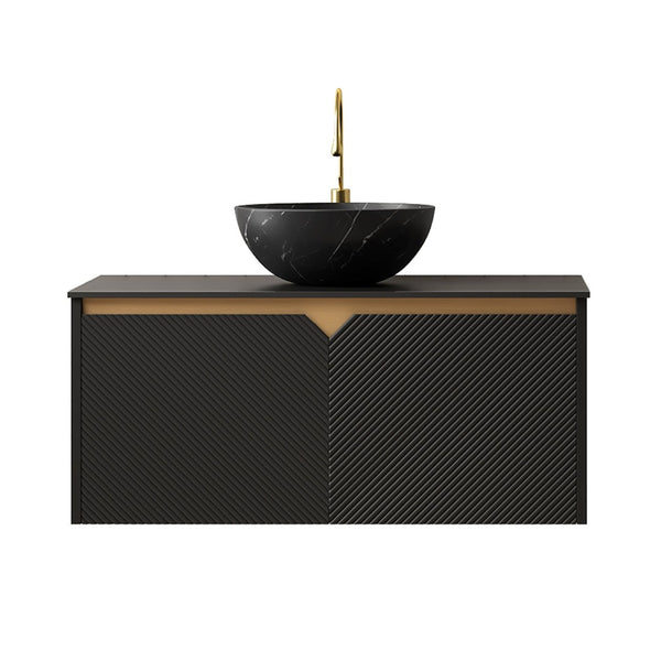 English Elm Dina Floating Bathroom Vanity Sintered Stone Top Glass Basin Striped Plywood Cabinet W2615S00524