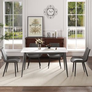 English Elm 55.12" Modern Artificial Stone Dining Table With Dark Grey Metal Legs – Seats 6, Sleek Design! W1535S00500