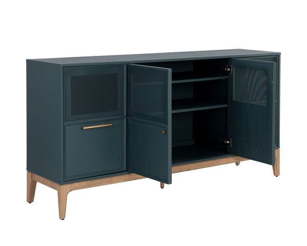 Sunpan Rivero Sideboard - Timeless Teal Oak Design with Ample Storage & Gold Hardware for Stylish Spaces