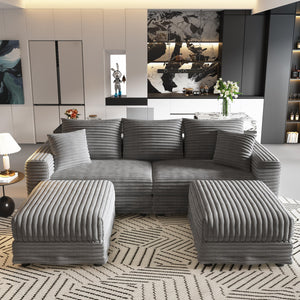 English Elm 82.7" Plush Corduroy 3-Seat Sofa - Modern Cloud Couch With Ottomans & Pillows For Ultimate Comfort W1885S00152