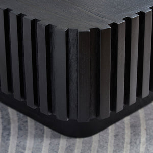 English Elm 31.5 Inch Modern Handcraft Drum Coffee Table Square MDF Pedestal Low Profile Rustic Accent Table Black W2582P360257