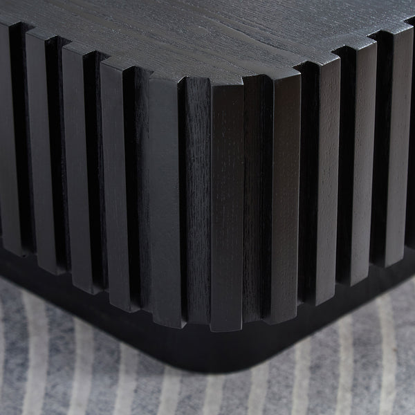 English Elm 31.5 Inch Modern Handcraft Drum Coffee Table Square MDF Pedestal Low Profile Rustic Accent Table Black W2582P360257