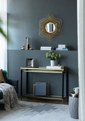 English Elm D27x2.4" Starburst Metal Mirror – Floral-Inspired Round Glass Centerpiece for Entryway & Living Room (36x30) W2078P296029