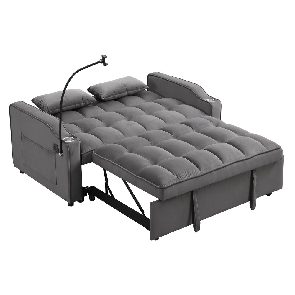 English Elm Sofa Velvet Trundle Bed Dark Gray with USB Ports, Adjustable Back, Space-Saving Convertible Recliner W311P264377