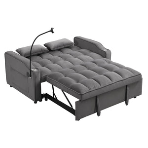 English Elm Sofa Velvet Trundle Bed Dark Gray with USB Ports, Adjustable Back, Space-Saving Convertible Recliner W311P264377