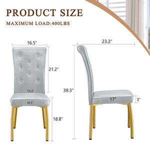 English Elm A Set of 2 Crystal Button Faux Leather Dining Chairs with Embossed Croc Texture Gold,Gray W3226P344058