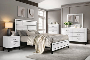 English Elm Modern Davi 5-Drawer Chest with Wood Grain Melamine, Nickel Pulls & Black Base Rail for Bedroom White 60.5 L x 19 W x 35.25 H B011P235881