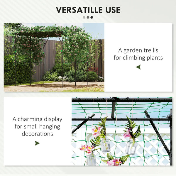 English Elm Garden Metal Arch Trellis with Climbing Net for Outdoor Vines and Vegetable Plants T3971P397317