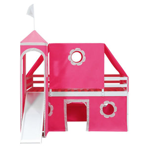 English Elm Twin Castle Loft Bed with Slide Tent Tower and Play Space for Kids Rooms Pink N708P249511H