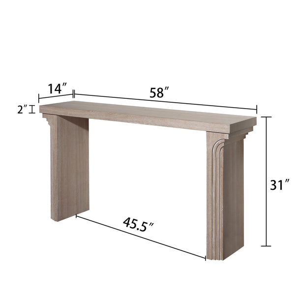 English Elm 58in Modern Minimalist Wooden Console Table Natural Finish — Curved Legs, Sturdy Engineered Wood, Versatile Decor W2729P202561
