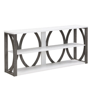 English Elm 3-Tier Industrial Console Table with Circular Frame Design, 70.87" Long Narrow Entry Shelf for Hallway White+gray W2317P230074