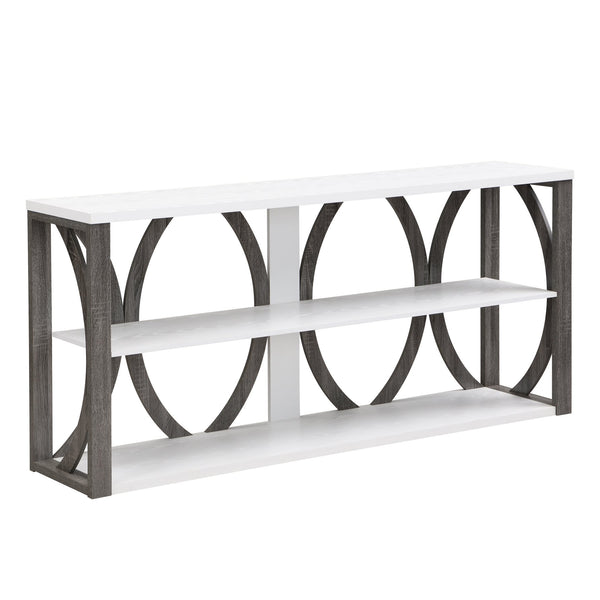 English Elm 3-Tier Industrial Console Table with Circular Frame Design, 70.87" Long Narrow Entry Shelf for Hallway White+gray W2317P230074