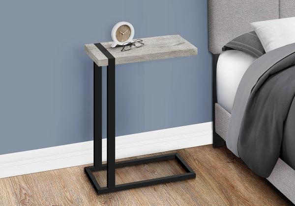 English Elm Accent C-Shaped Side Table with Reclaimed Wood-Look Top and Sleek Metal Frame for Small Spaces Grey 28 L x 13 W x 6 H B2710P219146